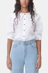 GANNI On Sale White Frill Collar Poplin Shirt