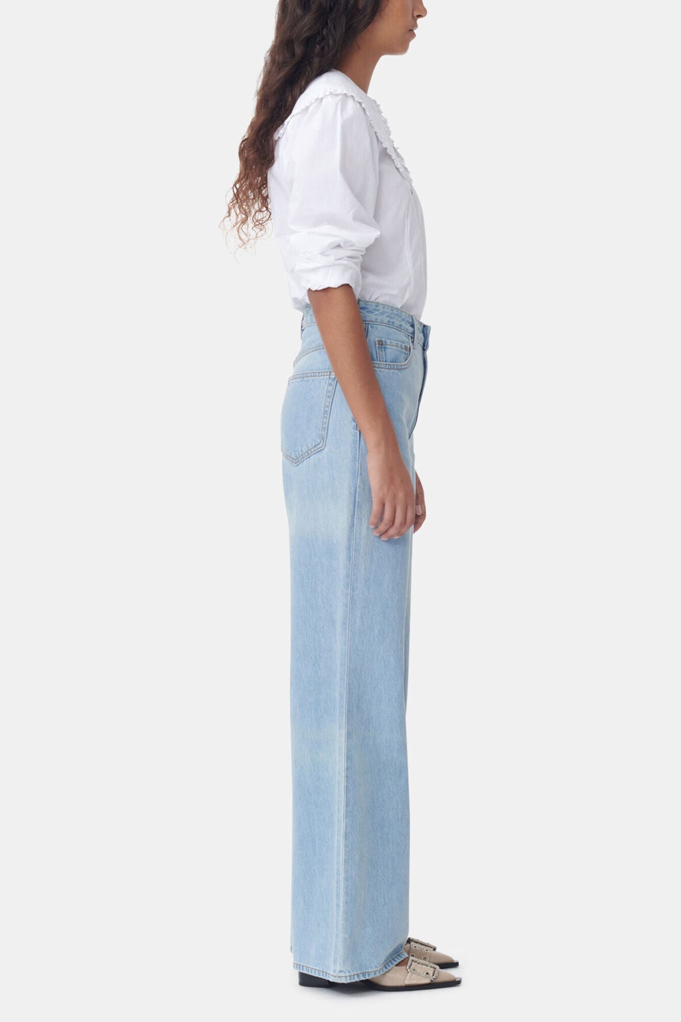 GANNI On Sale White Frill Collar Poplin Shirt
