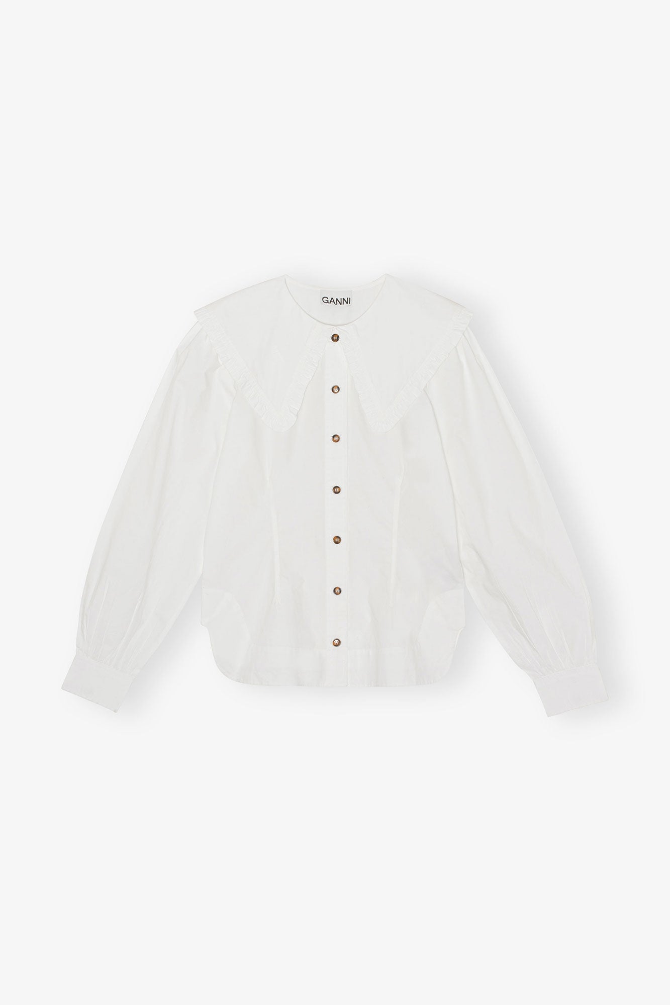 GANNI On Sale White Frill Collar Poplin Shirt