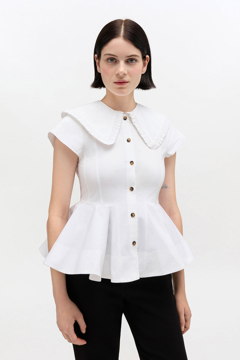 GANNI Outlet Short Cotton Ruffle Shirt