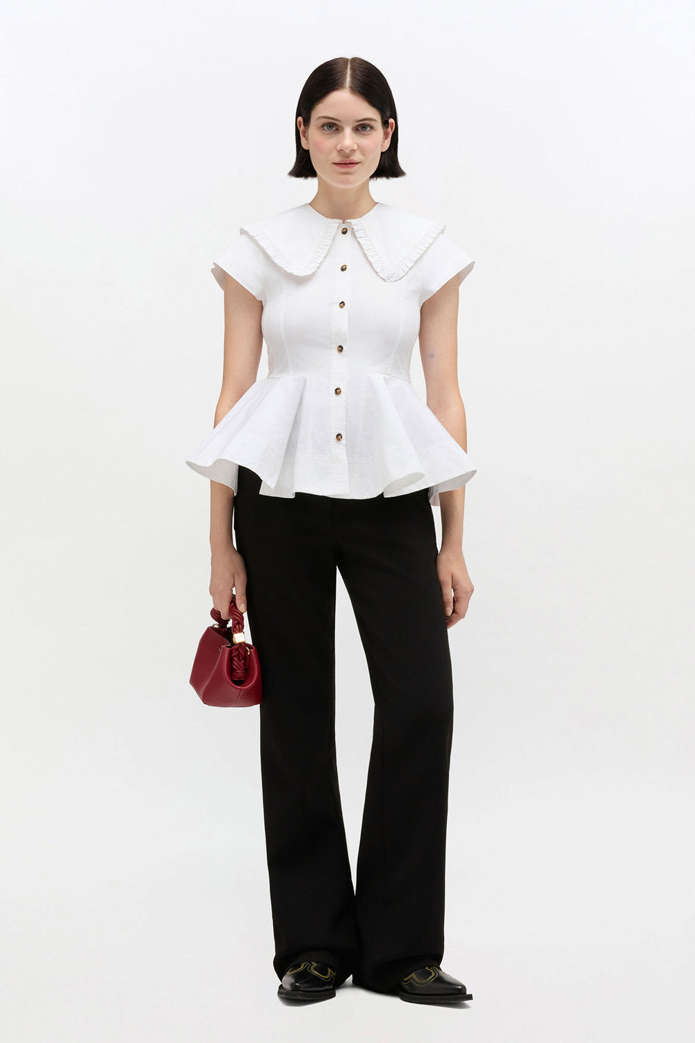 GANNI Outlet Short Cotton Ruffle Shirt