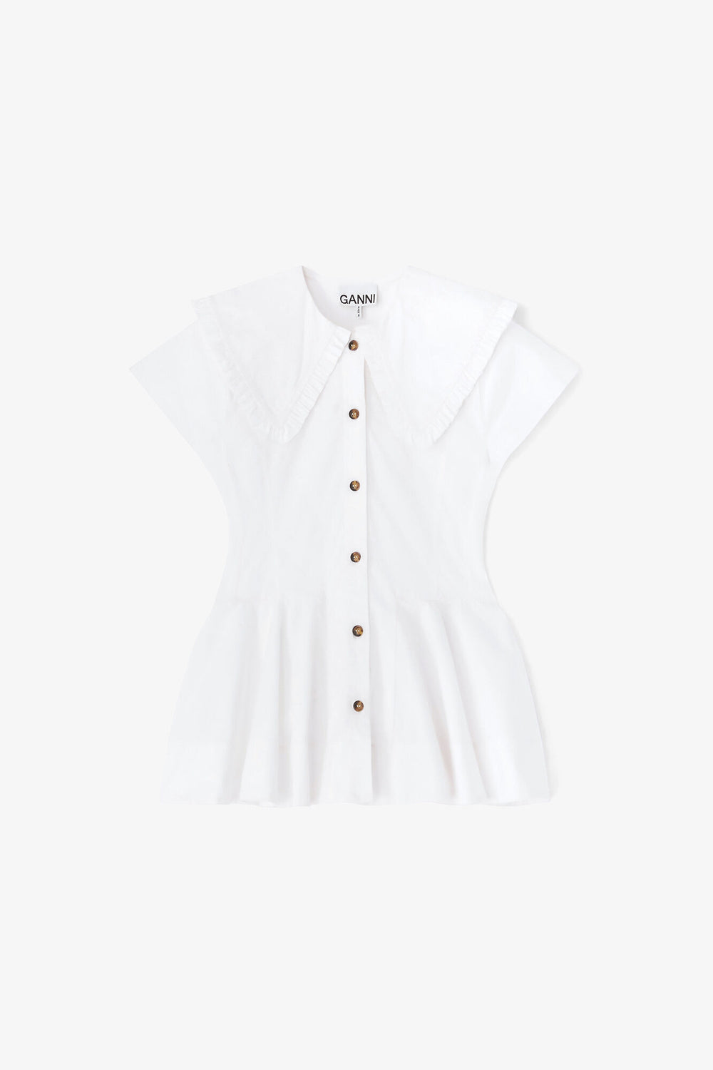 GANNI Outlet Short Cotton Ruffle Shirt