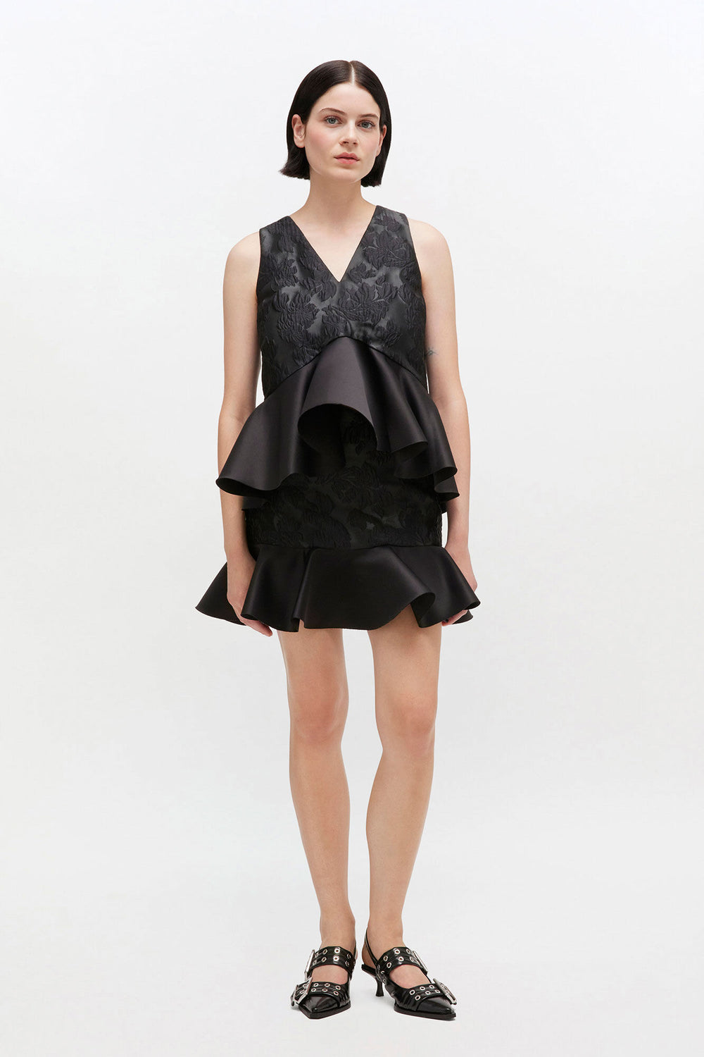GANNI Online Satin Cloque Peplum Top