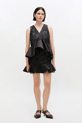 GANNI Online Satin Cloque Peplum Top