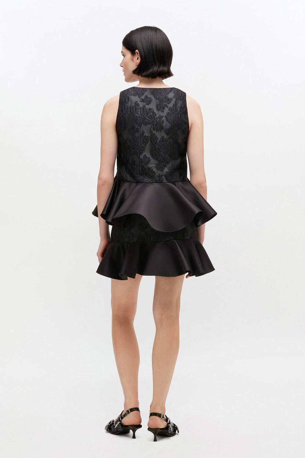 GANNI Online Satin Cloque Peplum Top