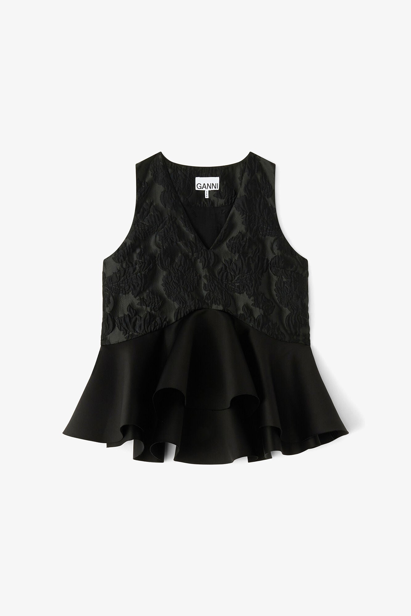GANNI Online Satin Cloque Peplum Top