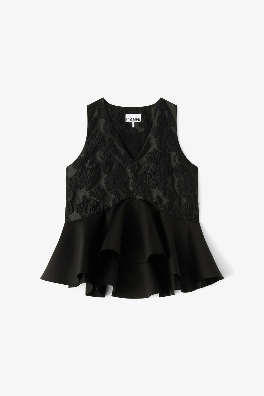 GANNI Online Satin Cloque Peplum Top