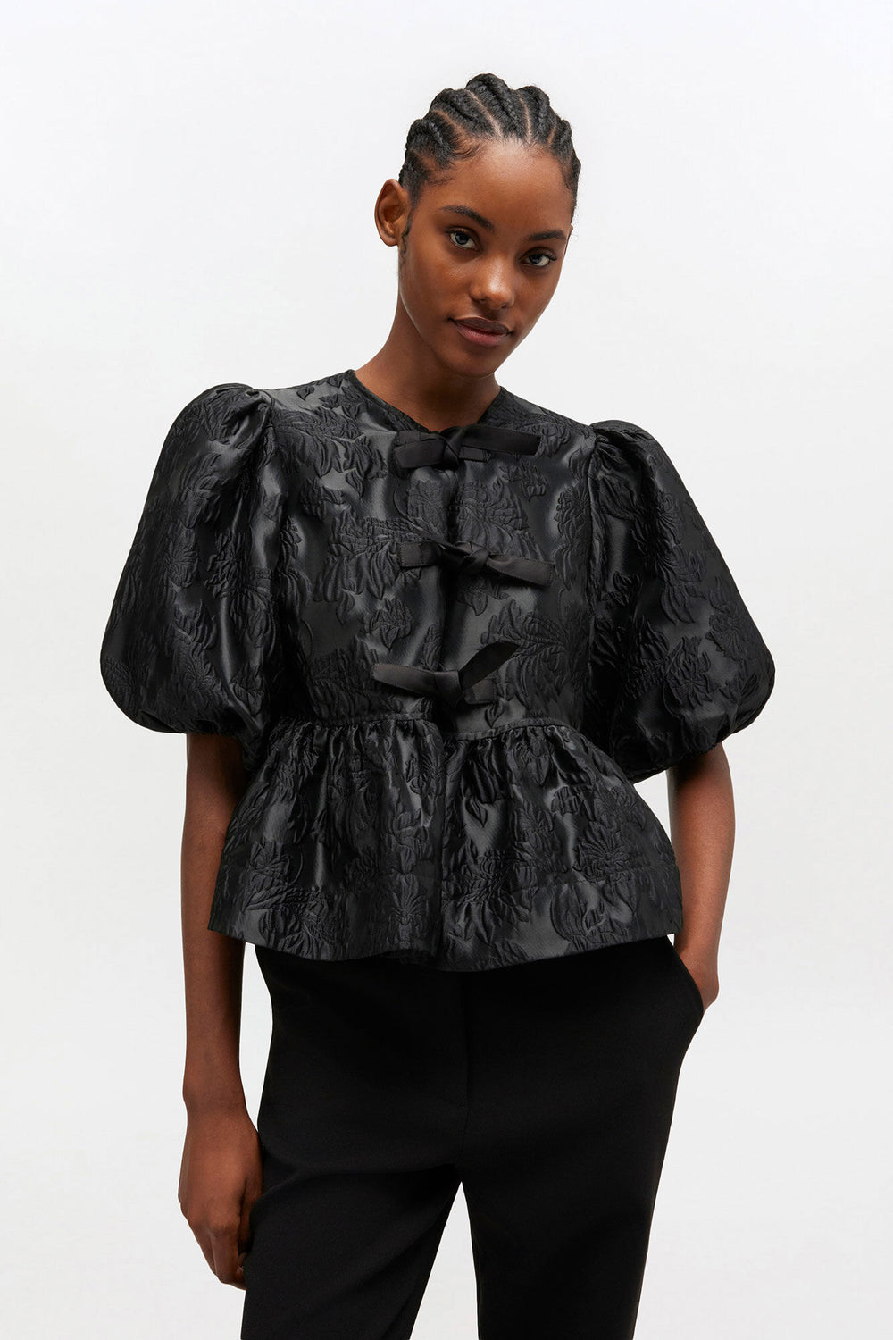 GANNI Discount Satin Peplum Tie Blouse
