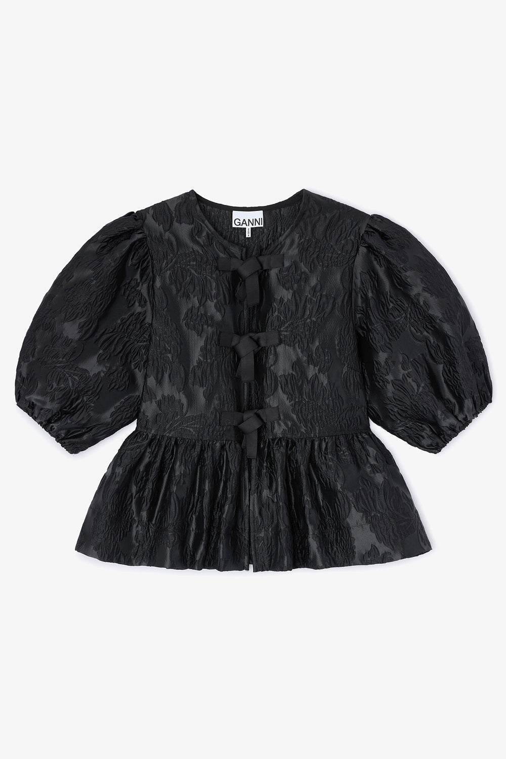 GANNI Discount Satin Peplum Tie Blouse