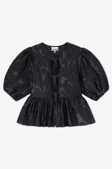 GANNI Discount Satin Peplum Tie Blouse
