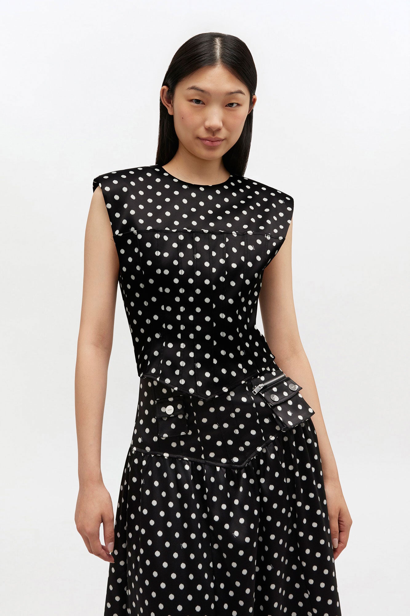 GANNI On Sale Polka-Dot Satin Corset Top
