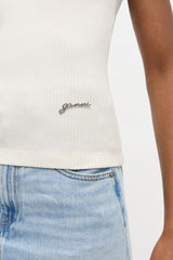 GANNI Hot Sale Ivory Ribbed Tank Top