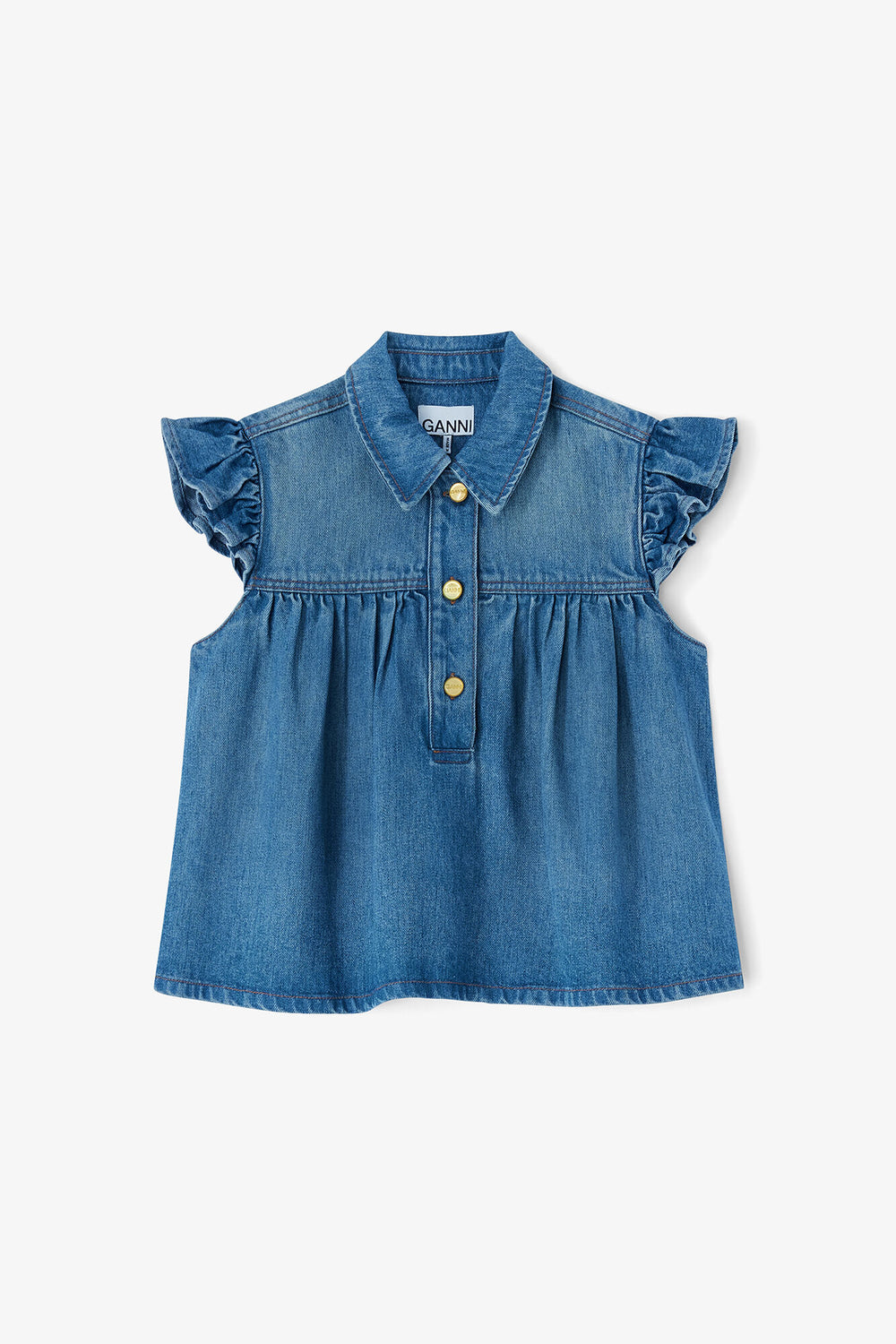 GANNI us Denim Ruffle Top