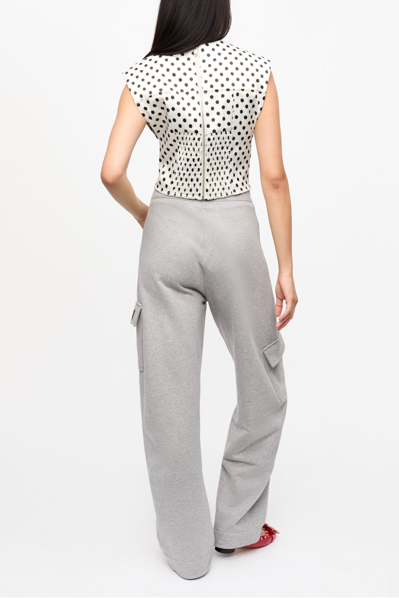 GANNI For Sale Polka-Dot Satin Corset Blouse