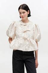 GANNI Outlet Satin Peplum Tie Blouse