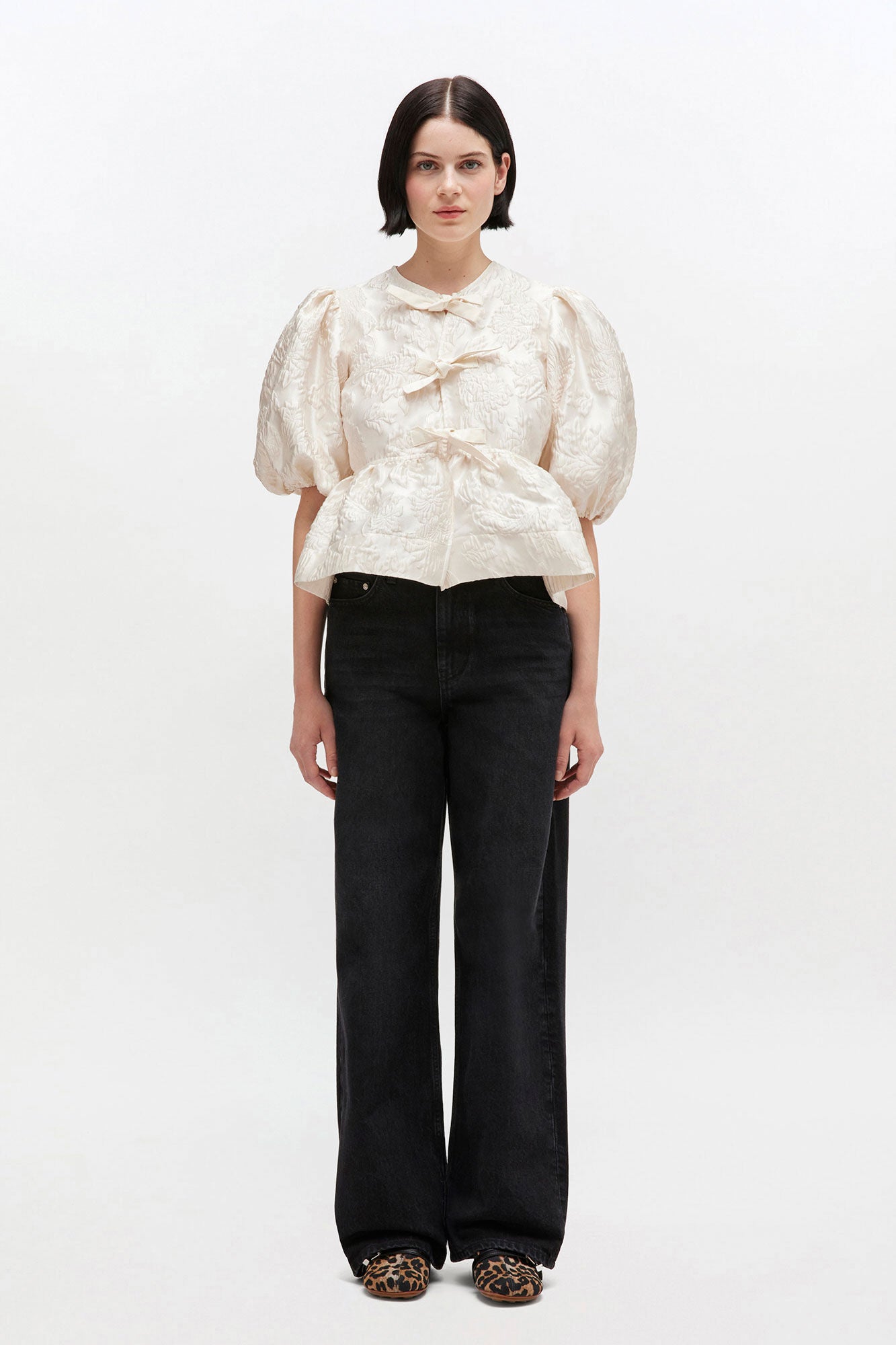 GANNI Outlet Satin Peplum Tie Blouse