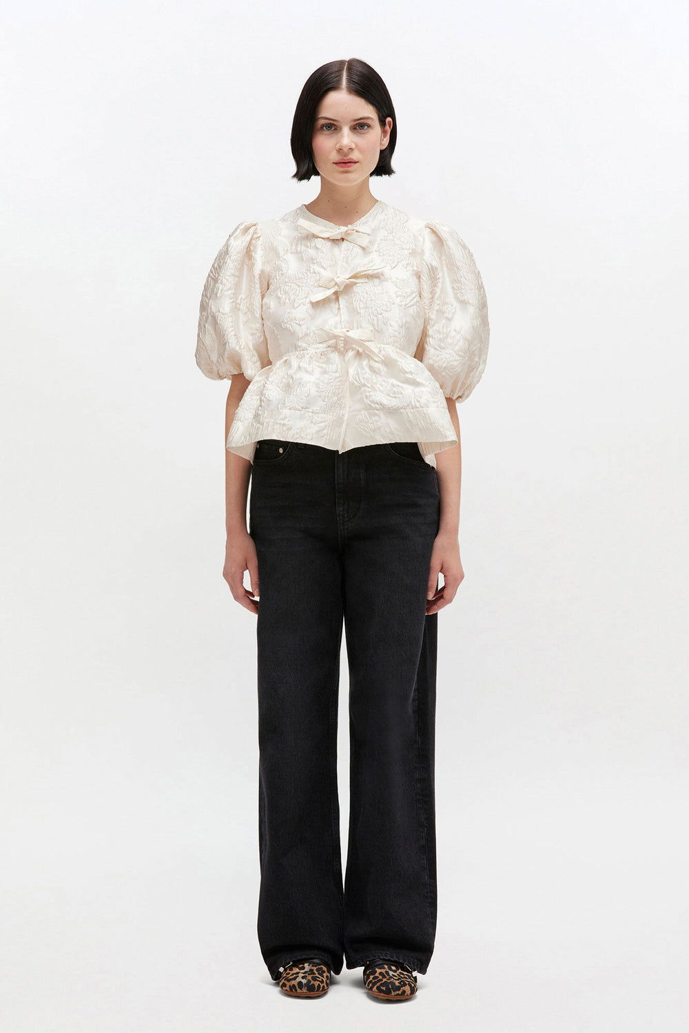 GANNI Outlet Satin Peplum Tie Blouse