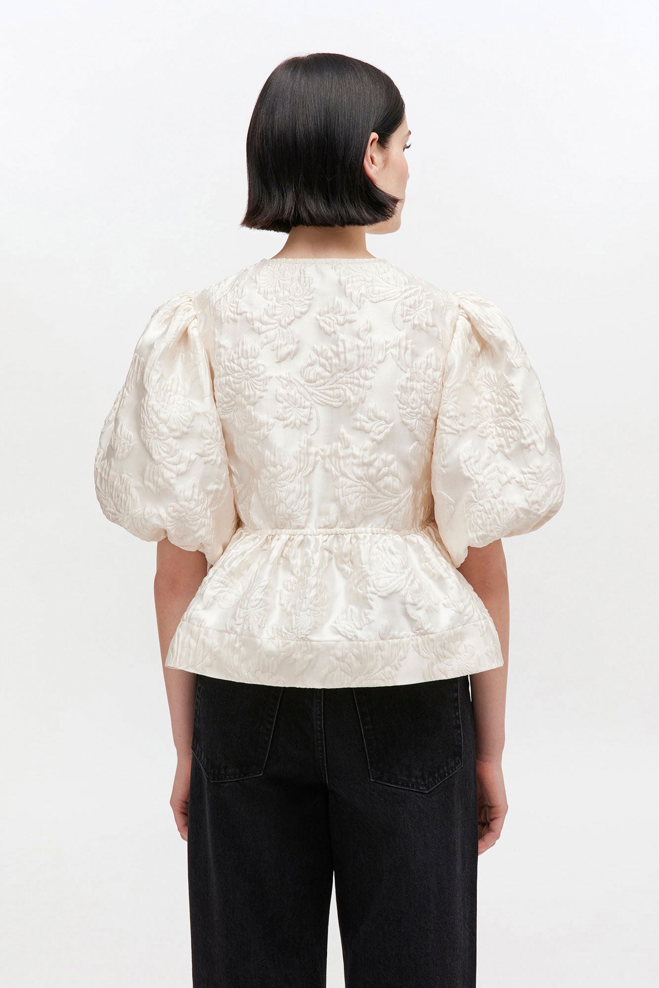 GANNI Outlet Satin Peplum Tie Blouse