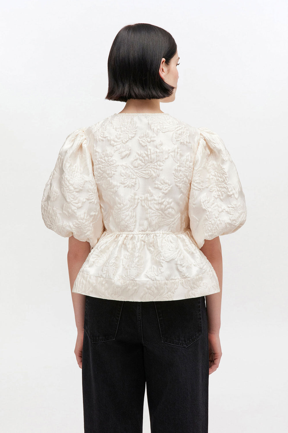 GANNI Outlet Satin Peplum Tie Blouse