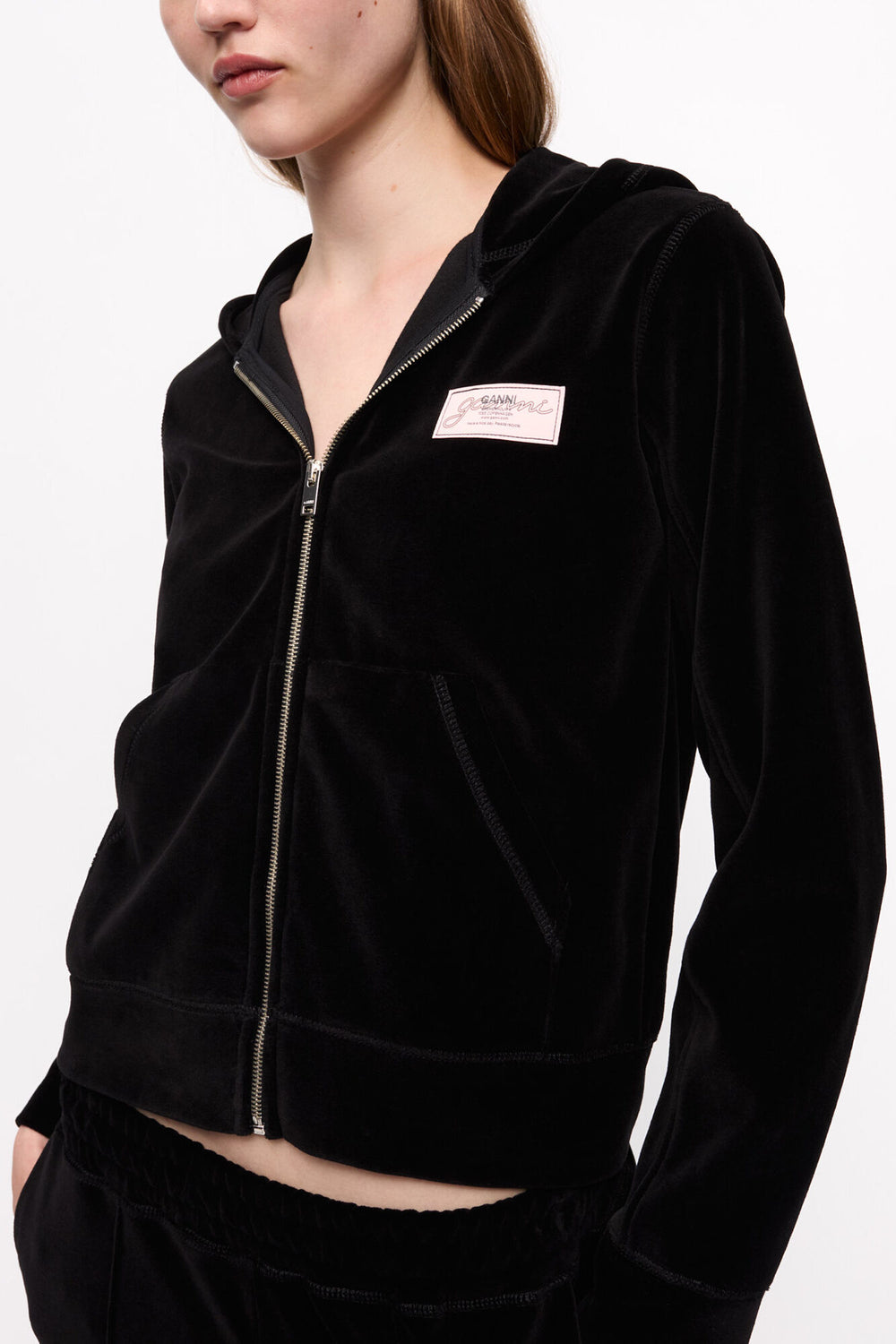 GANNI New Heavy Velour Zip Hoodie
