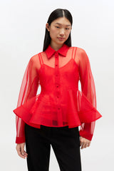 GANNI For Sale Red Organza Peplum Shirt