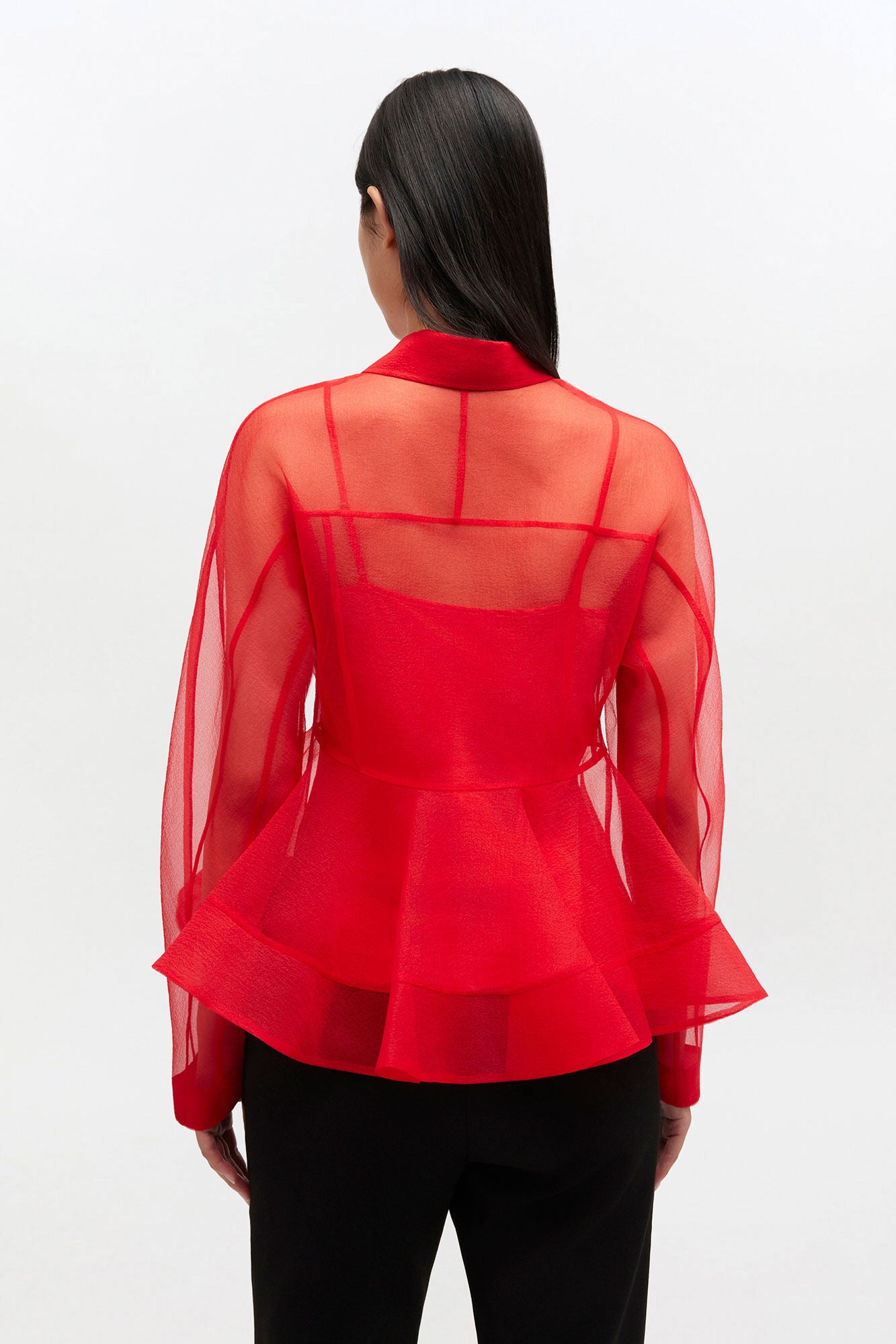 GANNI For Sale Red Organza Peplum Shirt