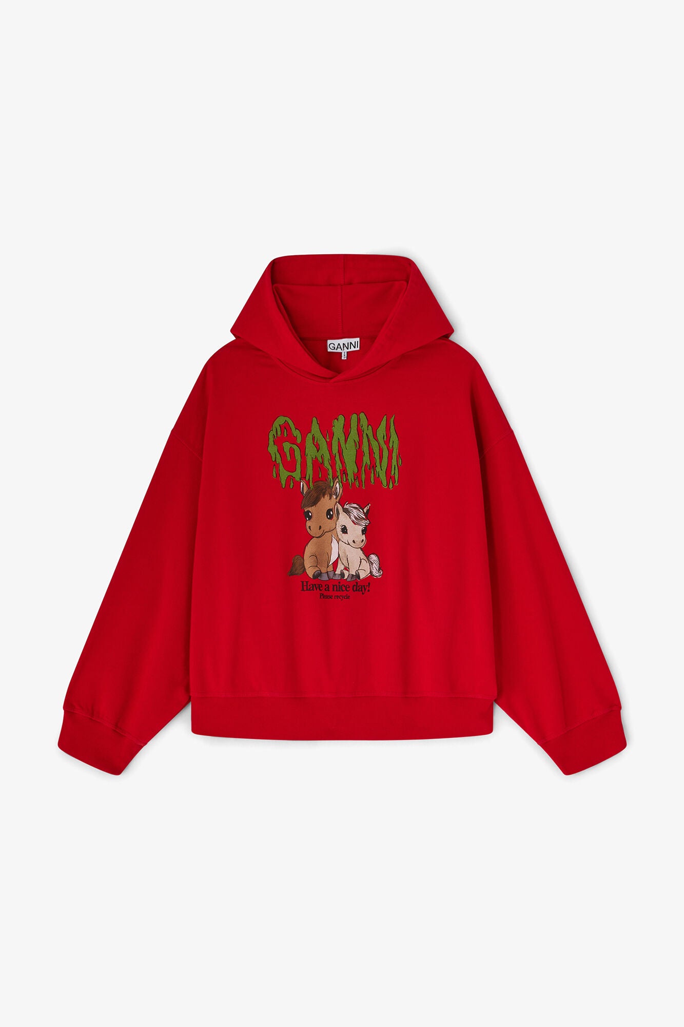 GANNI Outlet Red Graphic Cropped Hoodie