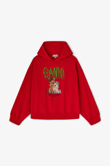 GANNI Outlet Red Graphic Cropped Hoodie