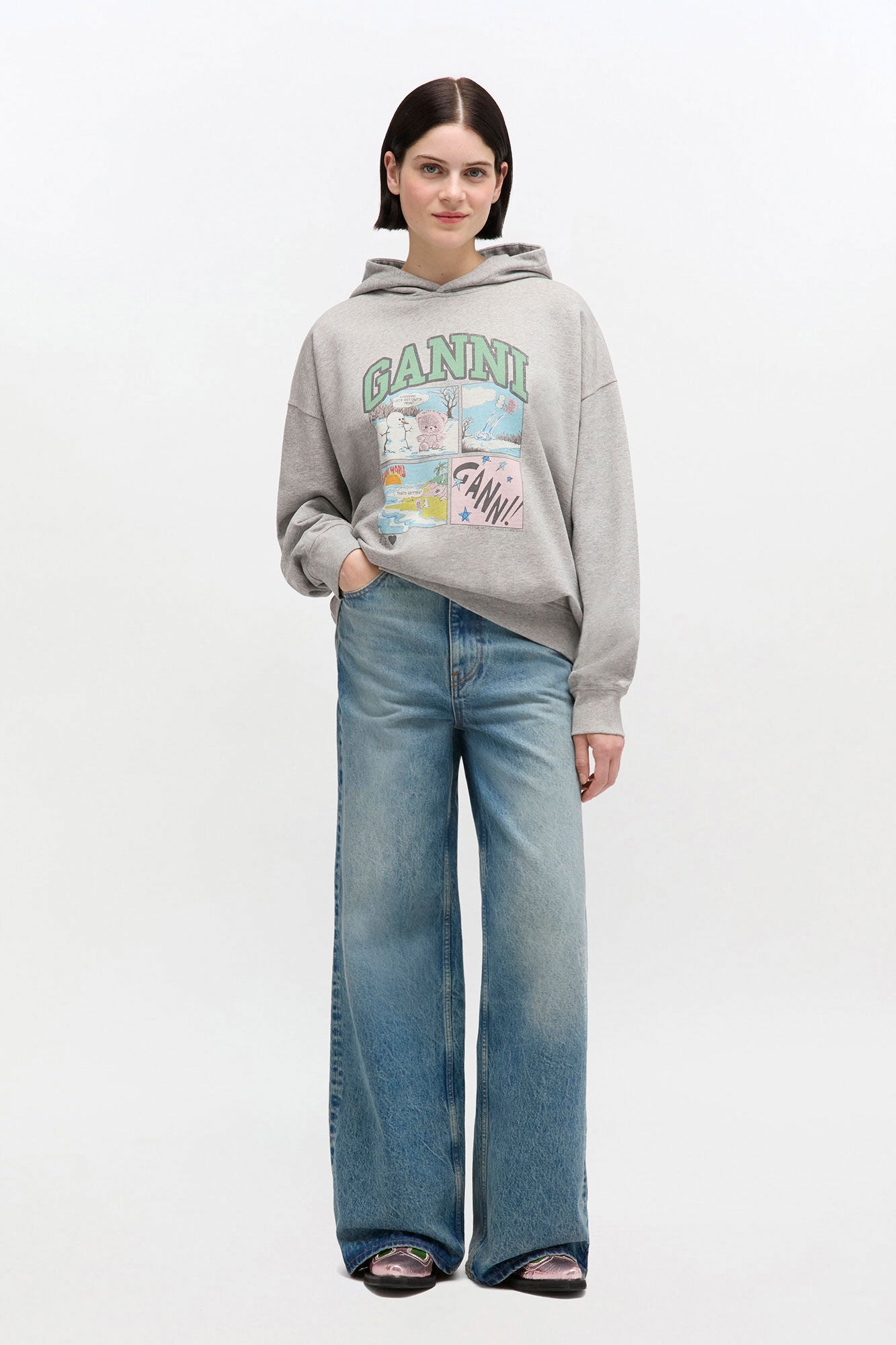 GANNI Online Grey Bear Comic Hoodie