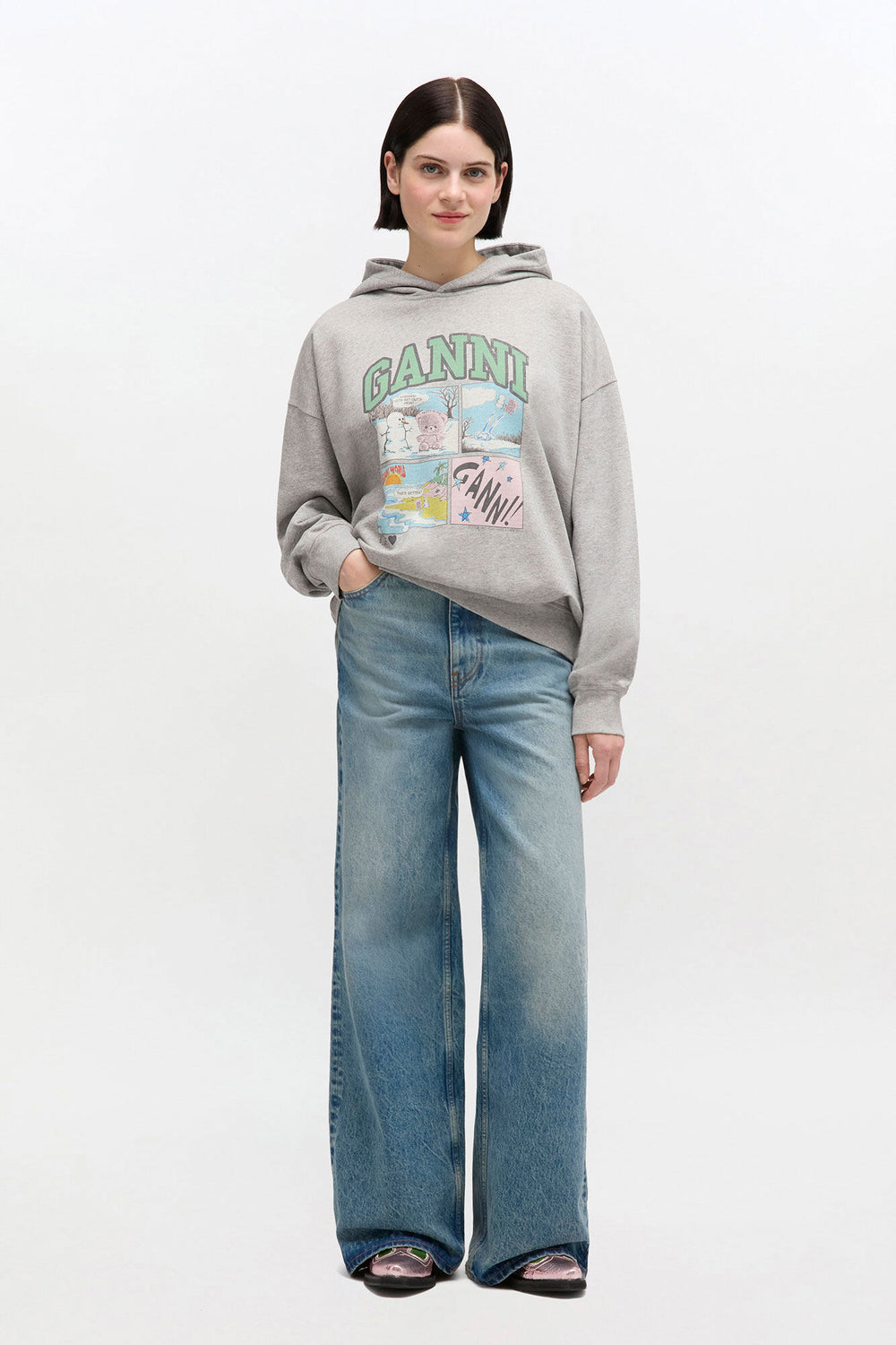 GANNI Online Grey Bear Comic Hoodie