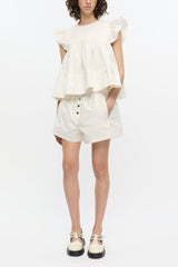 GANNI Sale White Stretch Cotton Frill Sleeve Top