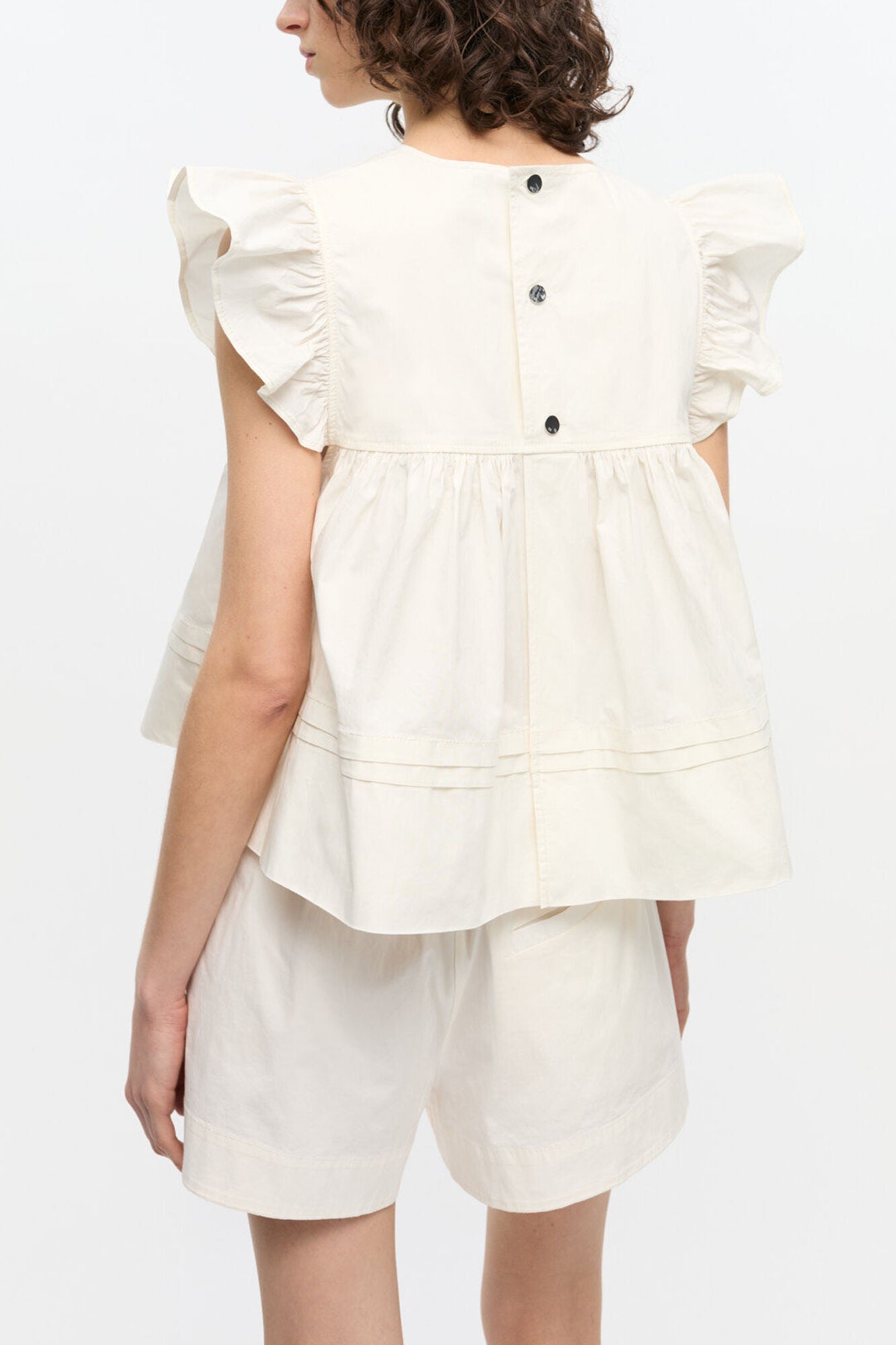 GANNI Sale White Stretch Cotton Frill Sleeve Top