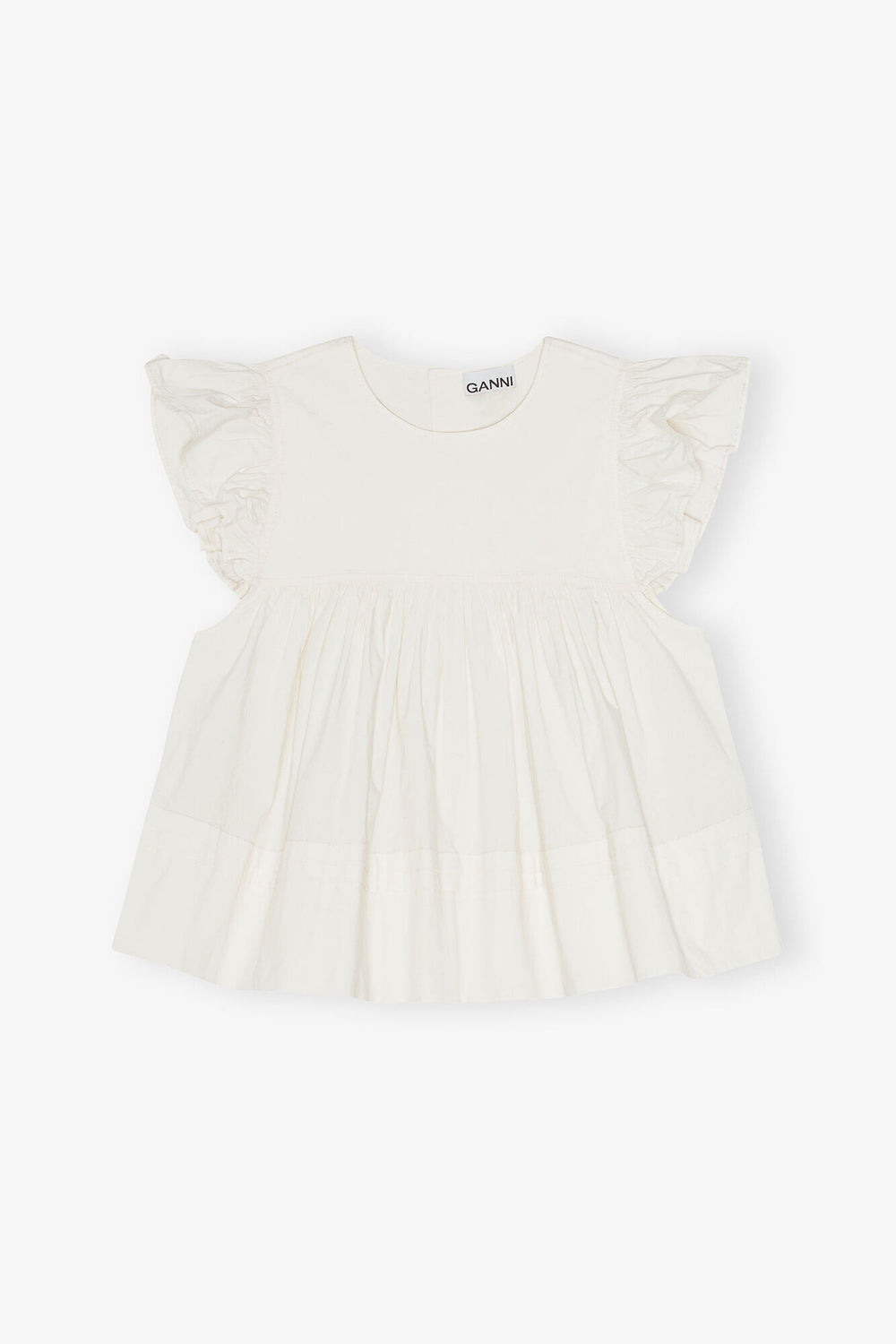GANNI Sale White Stretch Cotton Frill Sleeve Top
