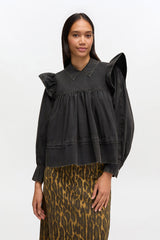 GANNI Discount Black Washed Frill Blouse