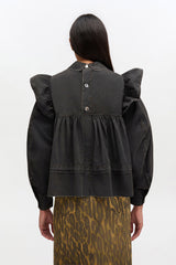 GANNI Discount Black Washed Frill Blouse