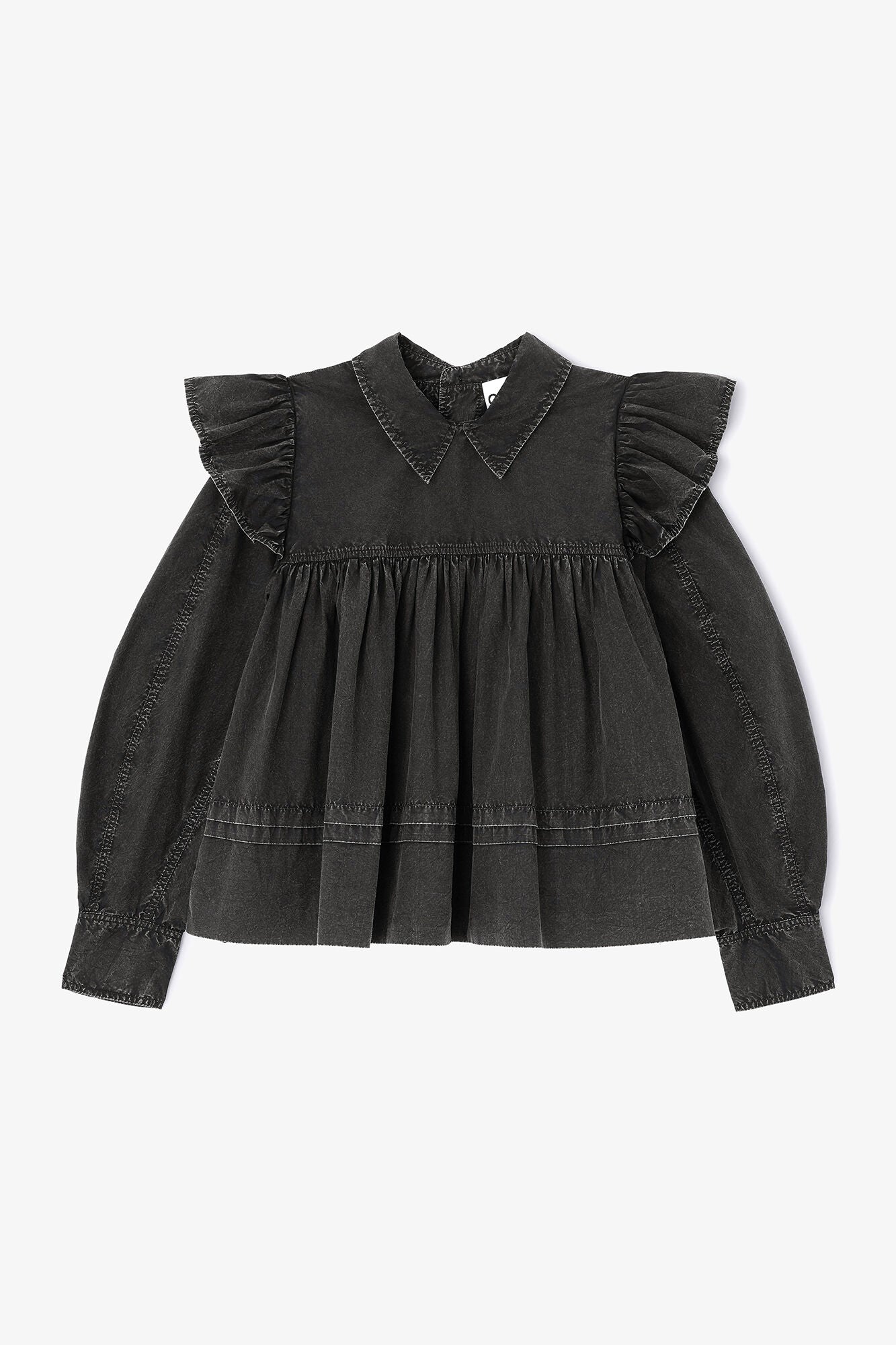GANNI Discount Black Washed Frill Blouse