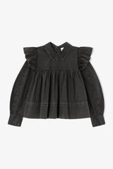 GANNI Discount Black Washed Frill Blouse