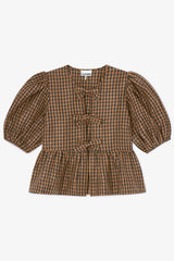 GANNI On Sale Crinkled Check Blouse