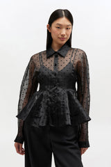 GANNI Hot Sale Black Organza Peplum Shirt