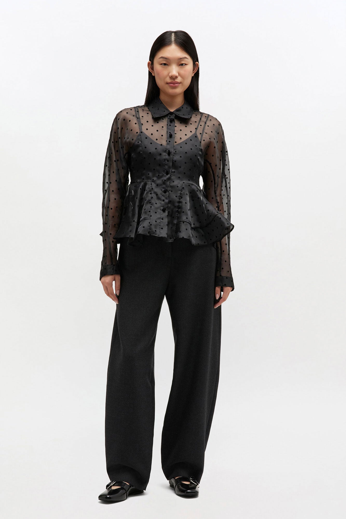 GANNI Hot Sale Black Organza Peplum Shirt