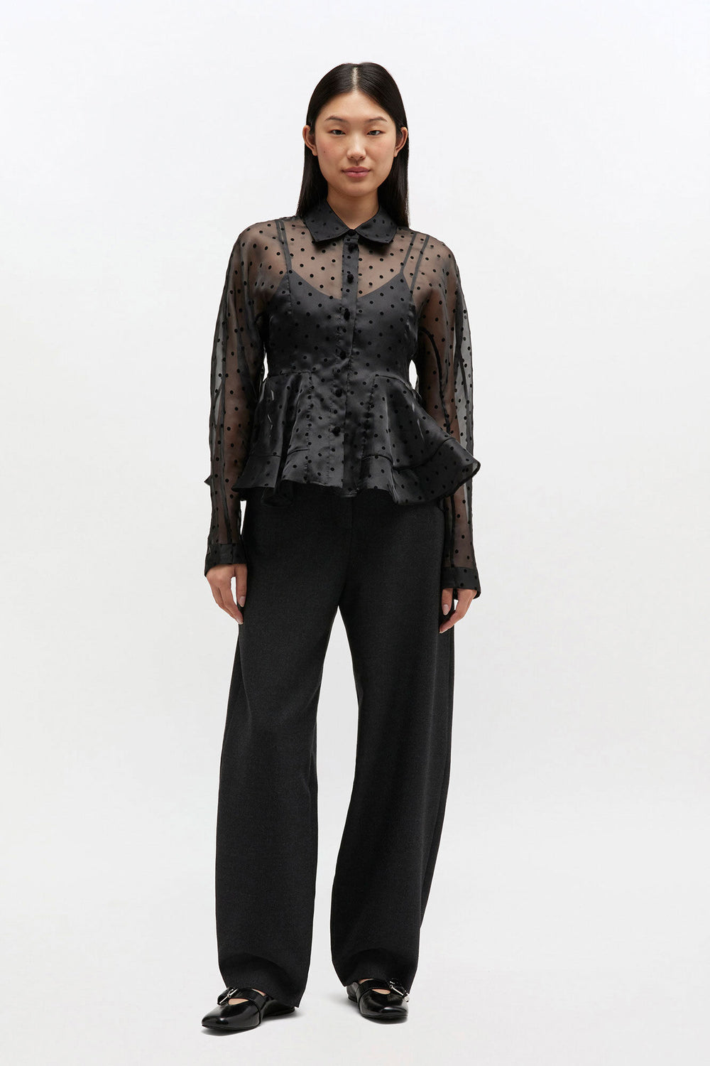 GANNI Hot Sale Black Organza Peplum Shirt