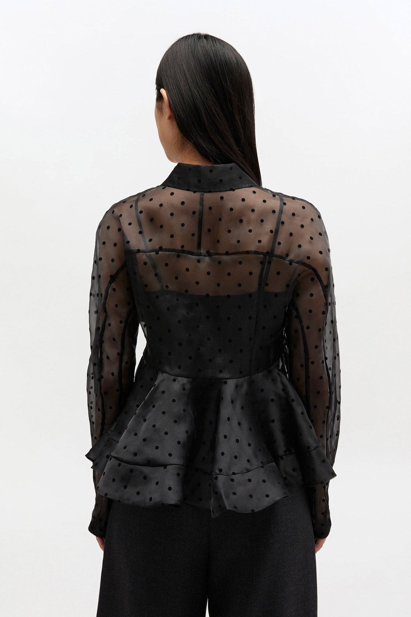 GANNI Hot Sale Black Organza Peplum Shirt