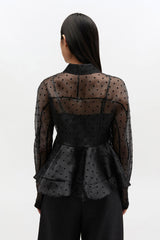 GANNI Hot Sale Black Organza Peplum Shirt