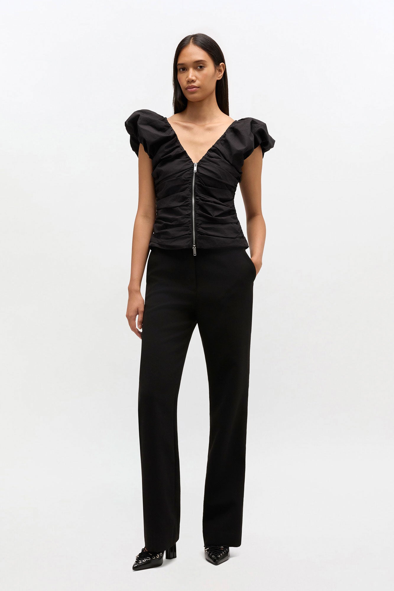GANNI us Black Ruched Top