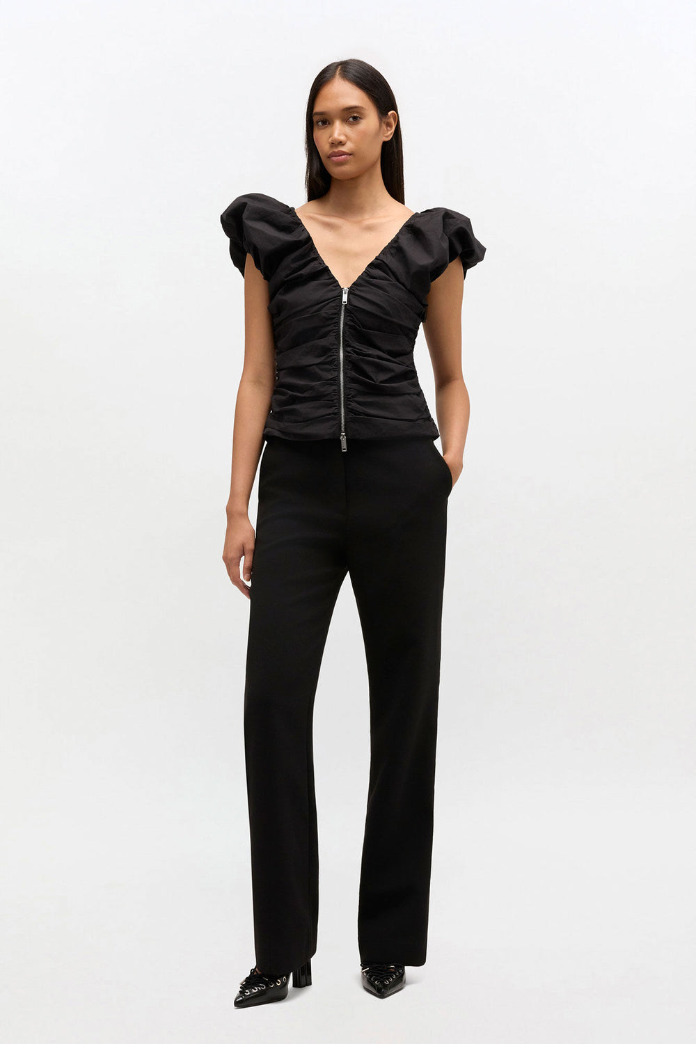 GANNI us Black Ruched Top