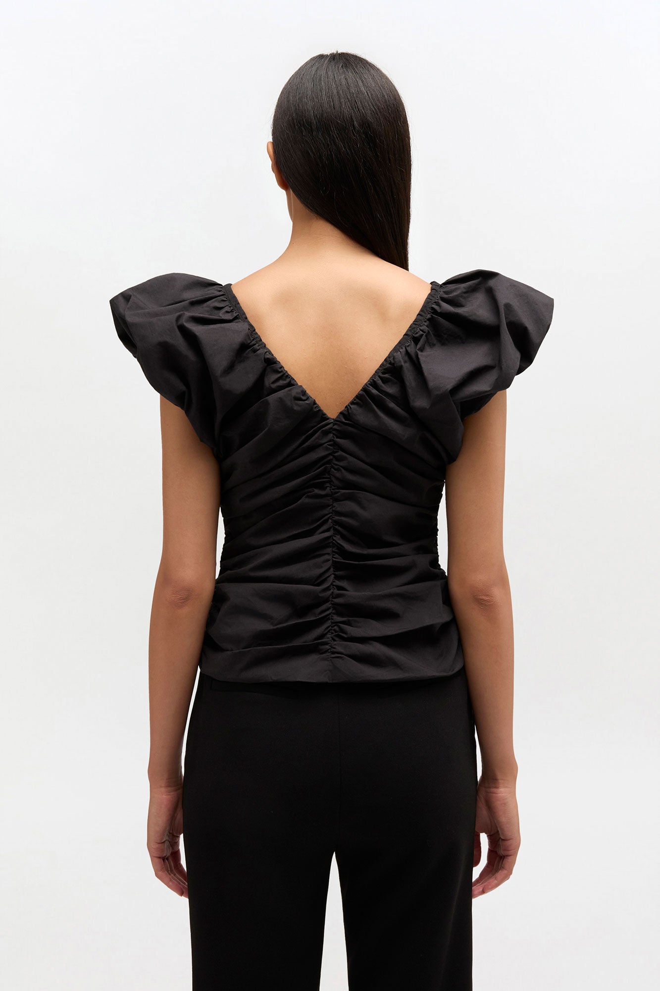 GANNI us Black Ruched Top