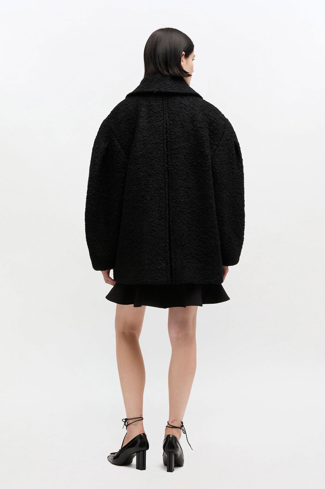 GANNI Online Black Boucle Midi Coat
