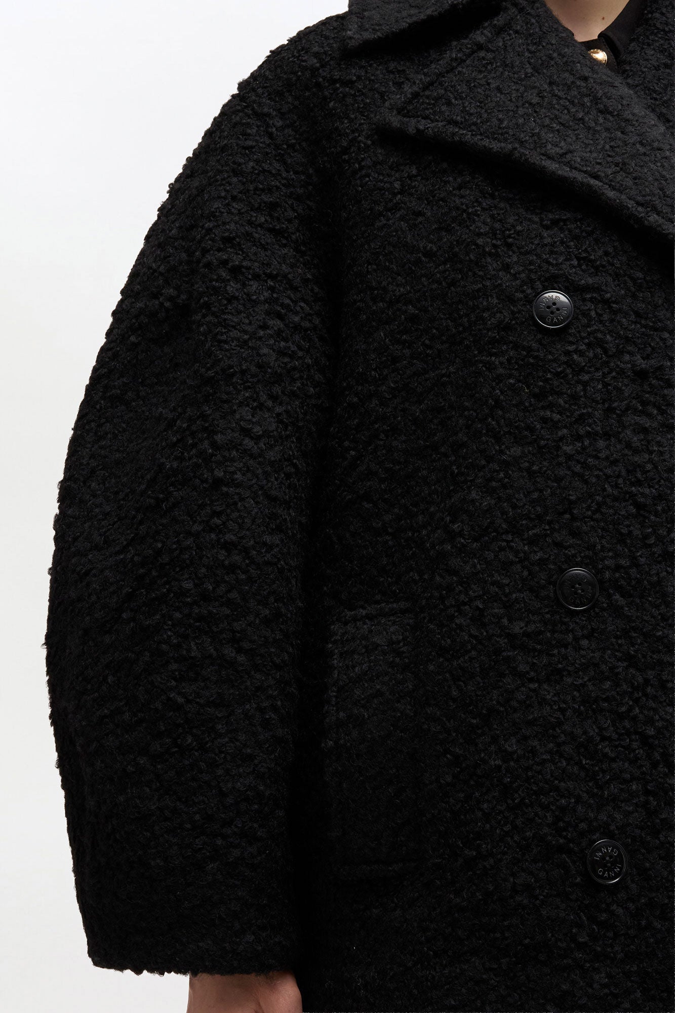 GANNI Online Black Boucle Midi Coat