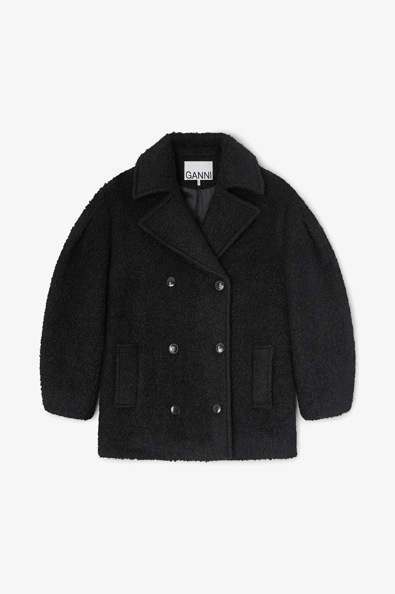 GANNI Online Black Boucle Midi Coat