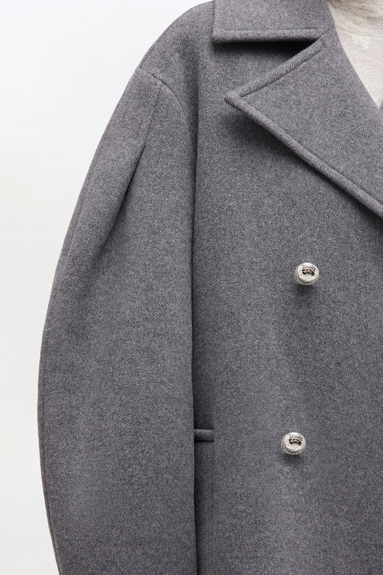 GANNI On Sale Grey Wool Oversized Midi Peacoat
